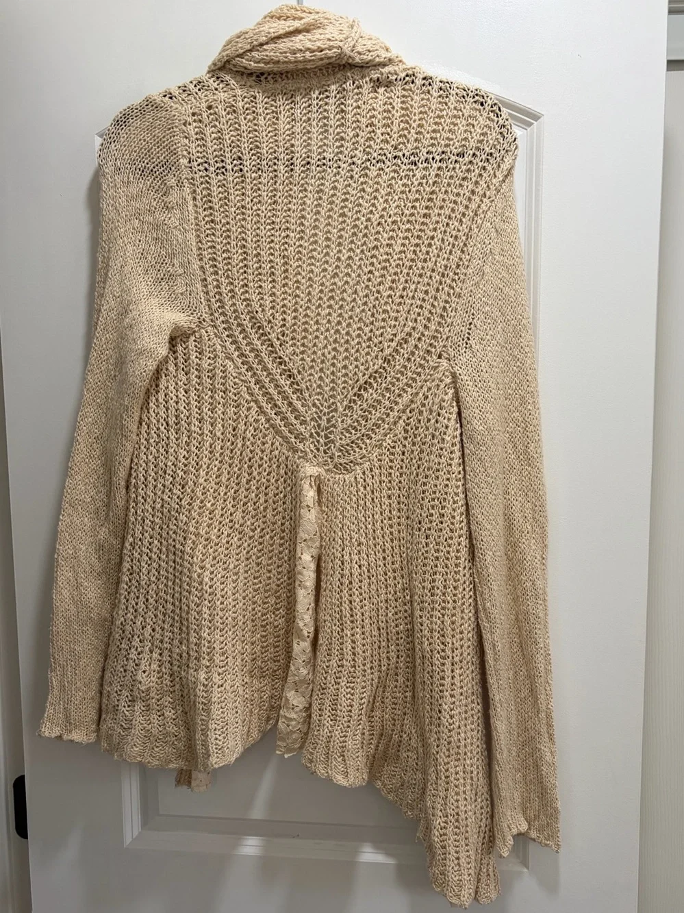 Anthropologie 100% Cotton Boho Open Knit Waterfall Cardigan Cream